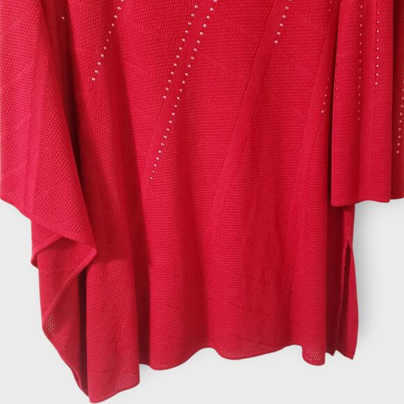 Ming Wang Red Studded Pointelle Knit Poncho One Sleeve Top Medium Elegant Modern - Picture 3 of 14